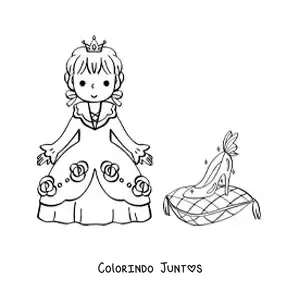 Desenho para colorir de Cinderela kawaii com o sapatinho de cristal