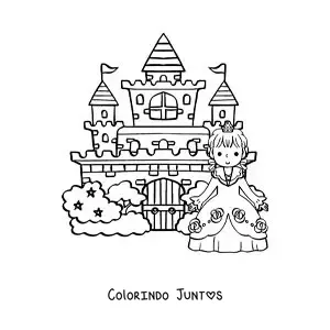 Desenho para colorir de Cinderela kawaii no castelo