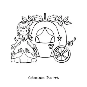 Desenho para colorir de Cinderela kawaii na carruagem