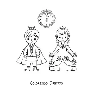 Desenho para colorir de Cinderela e o príncipe à meia-noite