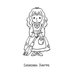 Desenho para colorir de Cinderela kawaii limpando