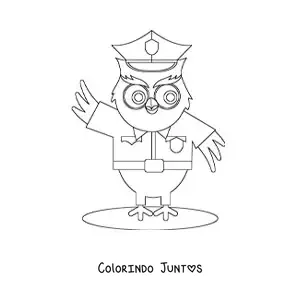 Desenho para colorir de uma coruja animada com uniforme de policial