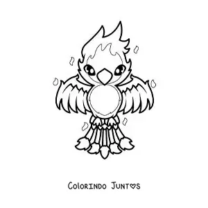 Desenho para colorir de fênix kawaii em chamas