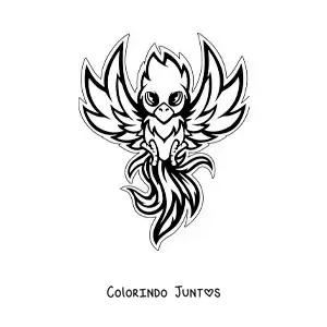 Desenho para colorir de fênix kawaii animada