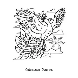 Desenho para colorir de fênix de fogo voando