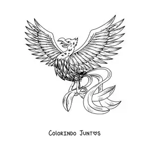 Desenho para colorir de uma ave fênix
