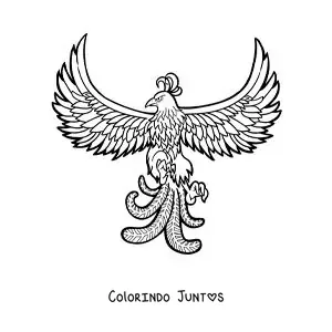Desenho para colorir de uma ave fênix voando