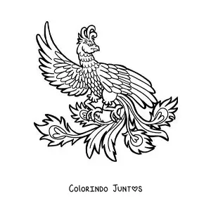 Desenho para colorir de uma ave fênix de fogo