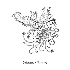 Desenho para colorir de uma ave fênix renascendo