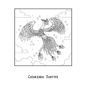 Desenho para colorir de fênix mágica voando