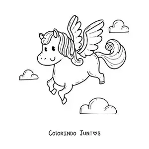 Desenho para colorir de Pégaso kawaii voando
