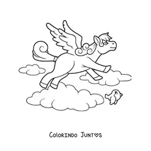 Desenho para colorir de Pégaso da mitologia animado voando