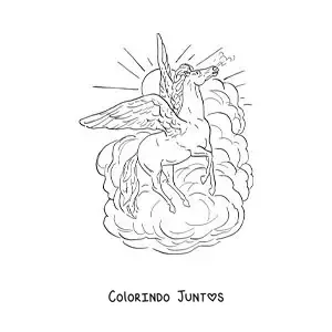 Desenho para colorir de Pégaso voando no céu