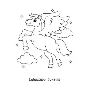 Desenho para colorir de Pégaso mágico animado voando
