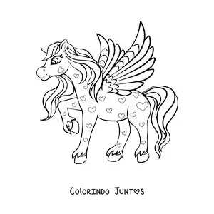 Desenho para colorir de lindo Pégaso alado com corações