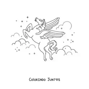 Desenho para colorir de Pégaso mágico voando no céu