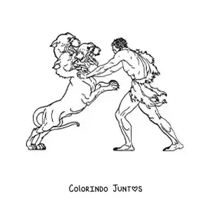 Desenho para colorir de Hércules lutando contra Cérbero