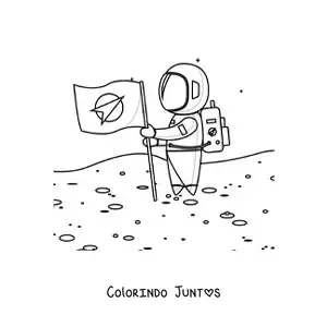 Desenho para colorir de um astronauta fincando uma bandeira na Lua