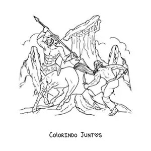 Desenho para colorir de centauro guerreiro em um combate
