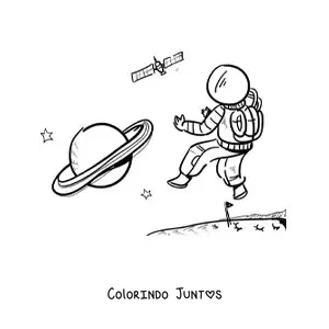 Desenho para colorir de um astronauta na superfície de Marte