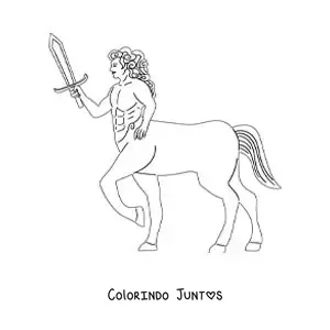 Desenho para colorir de centauro da mitologia com uma espada