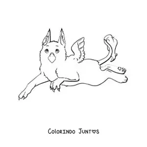 Desenho para colorir de grifo mitológico animado deitado