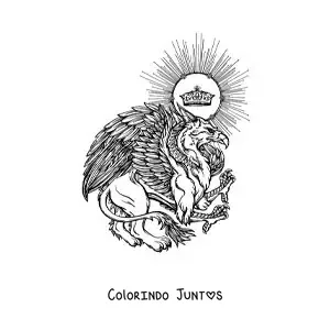 Desenho para colorir de grifo mitológico realista com uma coroa