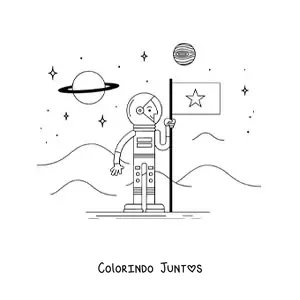 Desenho para colorir de um astronauta com uma bandeira em Marte