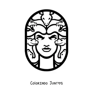 Desenho para colorir da cabeça de Medusa com serpentes