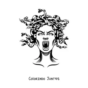 Desenho para colorir da cabeça de Medusa assustadora