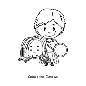 Desenho para colorir de Perseu animado com a cabeça de Medusa