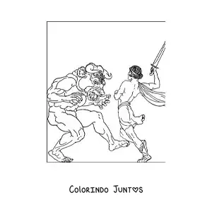 Desenho para colorir de Teseu derrotando o Minotauro