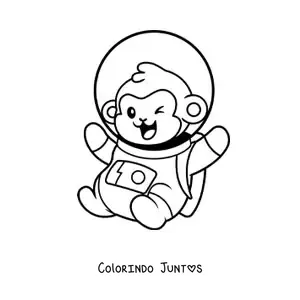 Desenho para colorir de um macaco astronauta animado piscando o olho