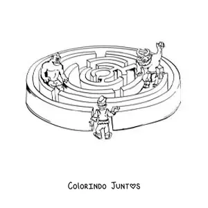 Desenho para colorir do Minotauro animado no labirinto