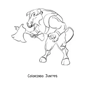 Desenho para colorir do Minotauro de Creta com um machado