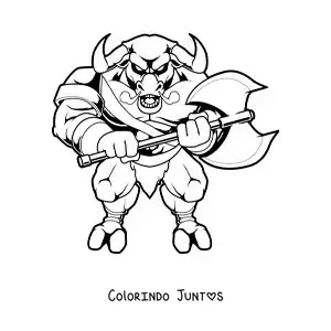 Desenho para colorir do Minotauro fantástico com um machado