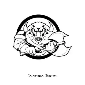 Desenho para colorir do Minotauro da mitologia com um machado