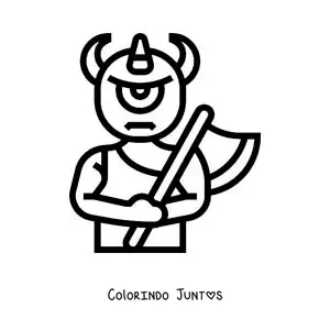 Desenho para colorir de ciclope da mitologia animado com um machado
