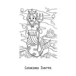 Desenho para colorir do rei Tritão no mar