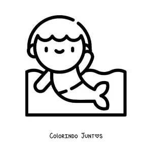 Desenho para colorir de um tritão kawaii no mar