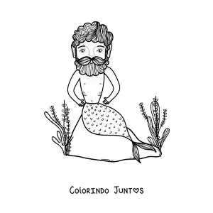 Desenho para colorir de um tritão animado no mar