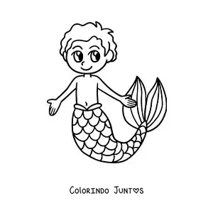 Desenho para colorir de um tritão kawaii