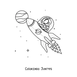 Desenho para colorir de um astronauta pilotando uma nave espacial