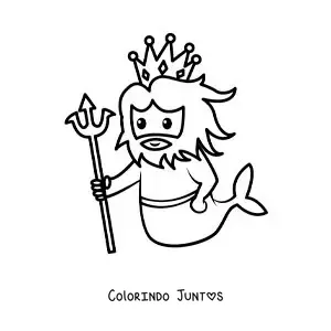 Desenho para colorir do deus Tritão da mitologia grega animado kawaii