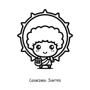 Desenho para colorir do deus Apolo e o sol animado kawaii
