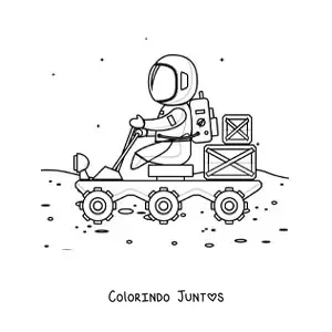 Desenho para colorir de um astronauta no rover de Marte