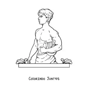 Desenho para colorir do deus Apolo realista com sua lira