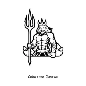Desenho para colorir do deus grego Poseidon e seu tridente