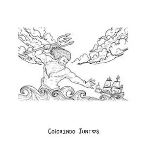 Desenho para colorir de Poseidon controlando o mar para derrubar o navio de Odisseu