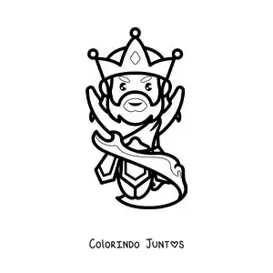 Desenho para colorir do deus Poseidon kawaii controlando o mar